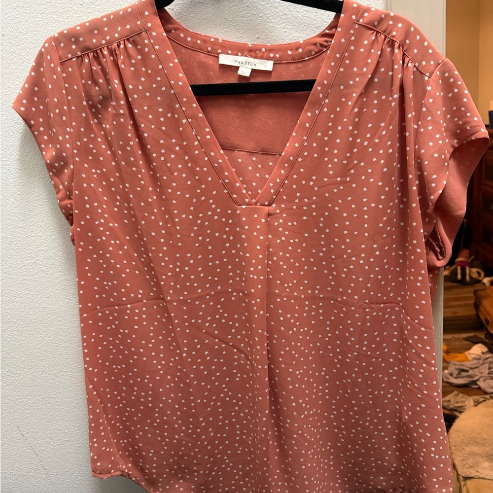 Fun 2 Fun Coral Polka Dot Blouse